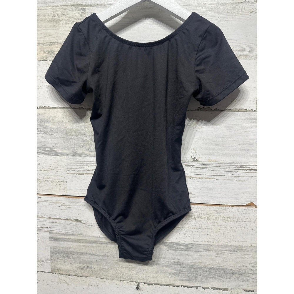 Body Wrappers Leotard Girls 8-10 Black‎ Short Sleeve Pro Wear BWP022 EUC